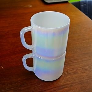 Iridescent milk glass mugs